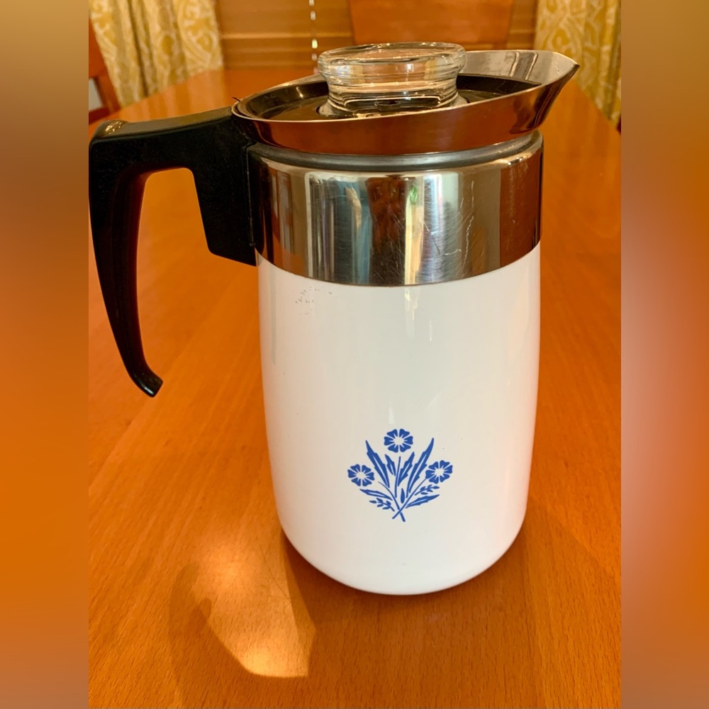 Corningware Classic Vintage White and Blue Accent 6 Cup Coffee Percolator